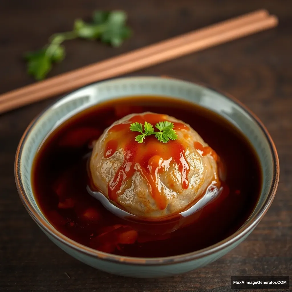 A creative shot of Stewed Pork Ball in Brown Sauce - Image