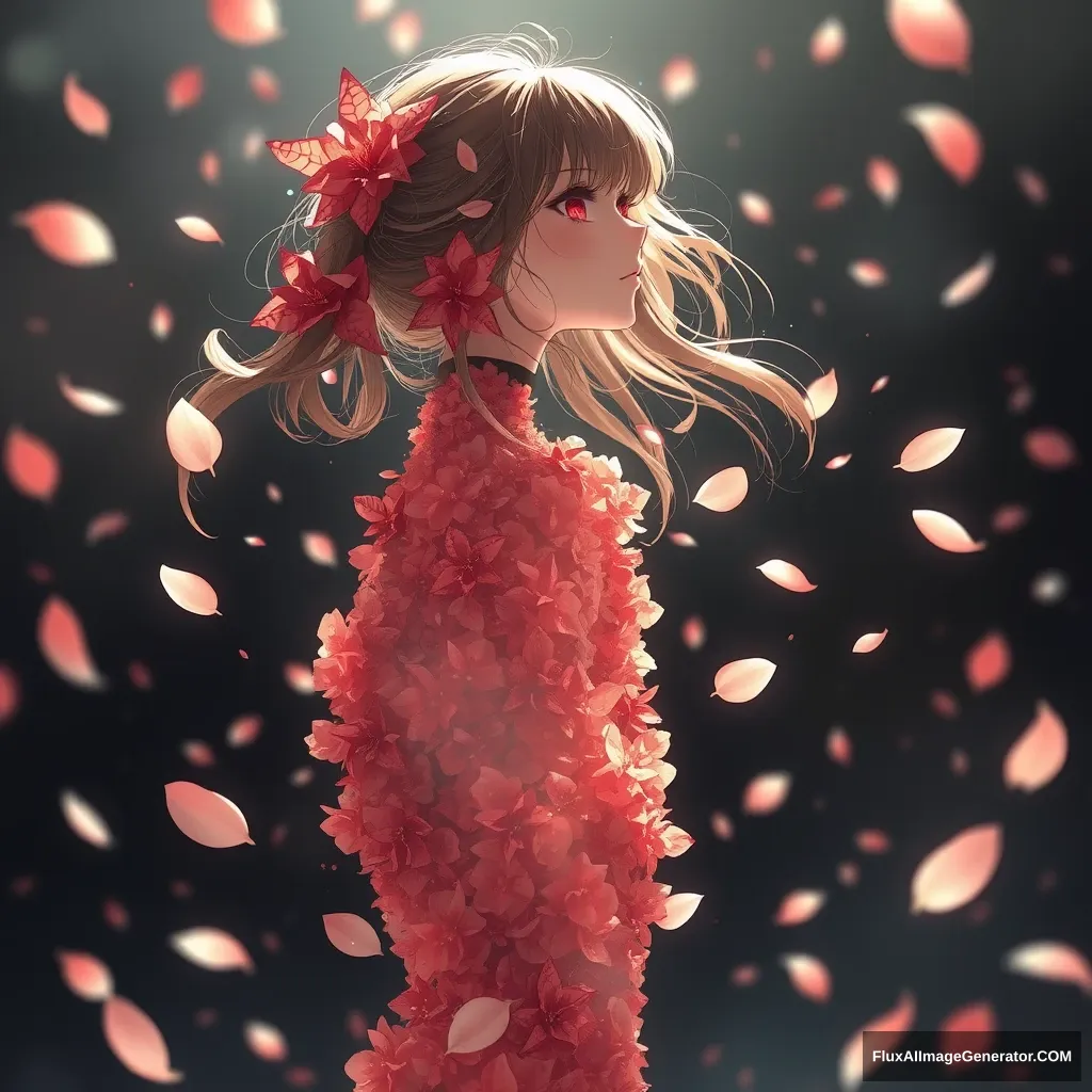 "Effects of the body turning into scattered petals, a 2D beautiful girl." - Image