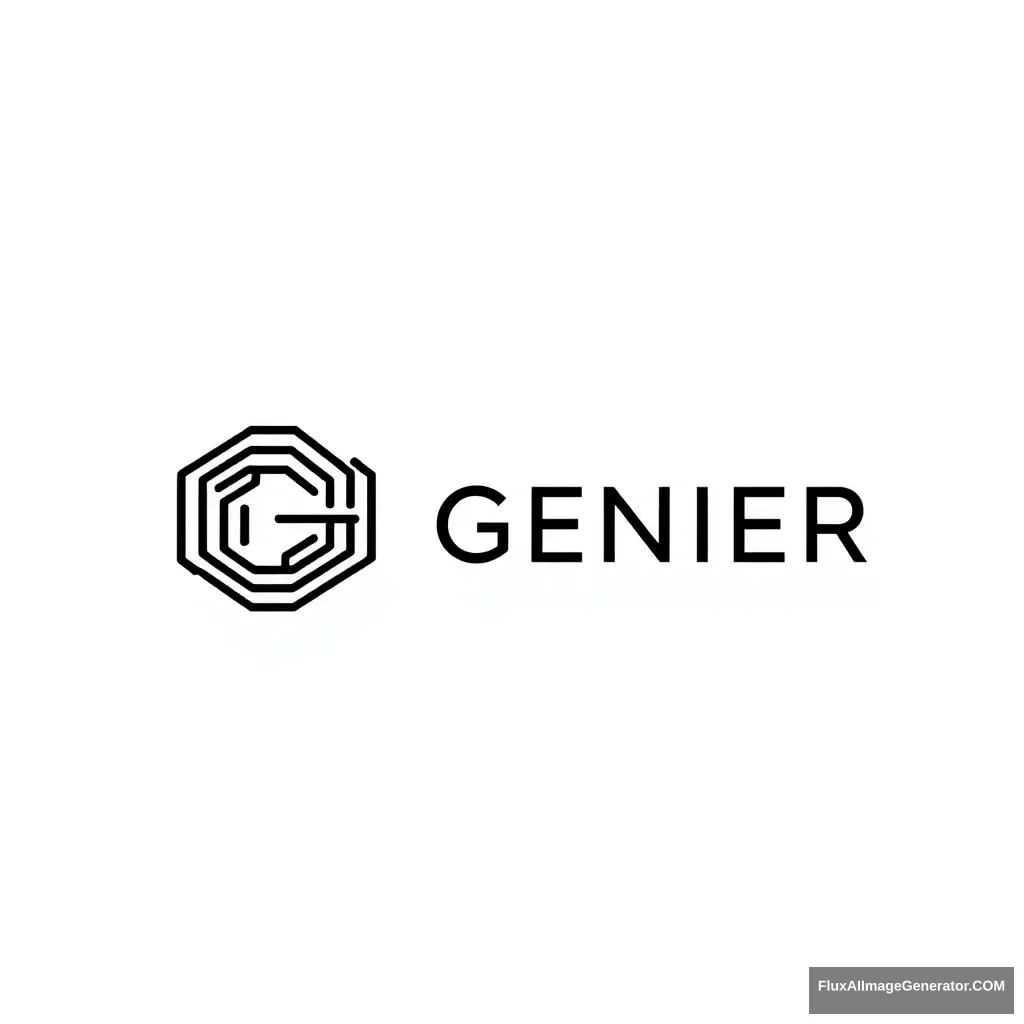 "Please create a logo image for a service called GENIER. It should be a simple logo image made up of lines, in solid black. It should be in a format that combines an image with the word GENIER, similar to the OpenAI logo (logo on the left, text on the right). The logo and image should be in black on a white background."