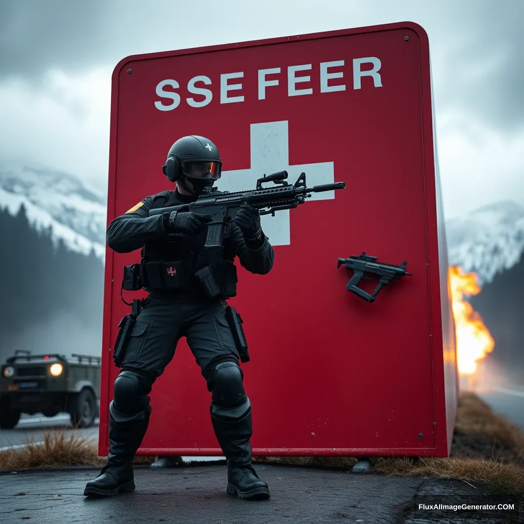 Swiss border guard fighting against Terminators at the border.