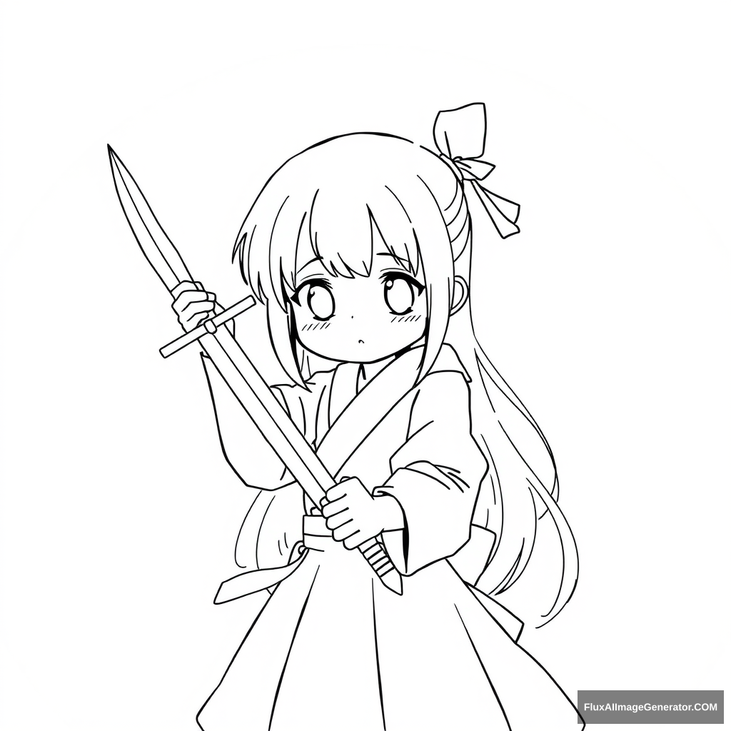 Simple line art sword anime kawaii girl