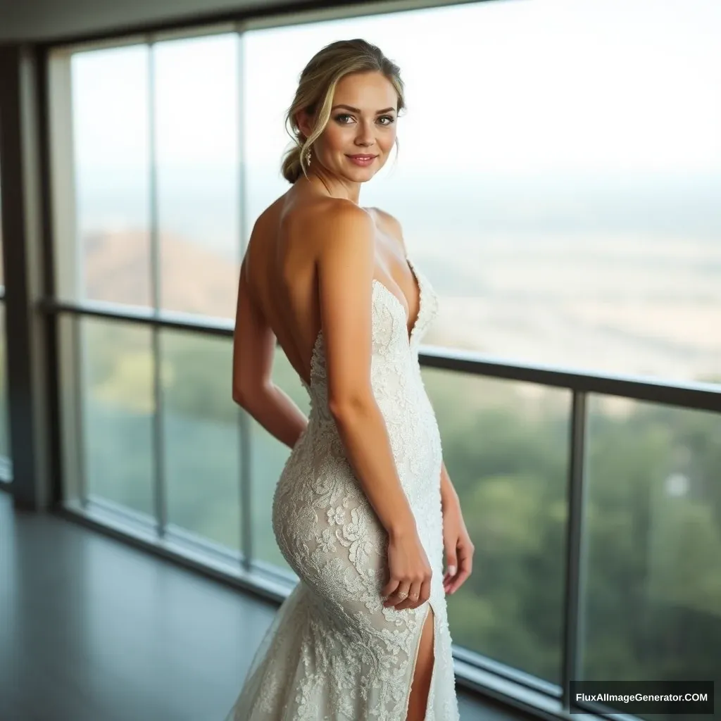 Fitness model influencer Emma's sideless wedding dress.