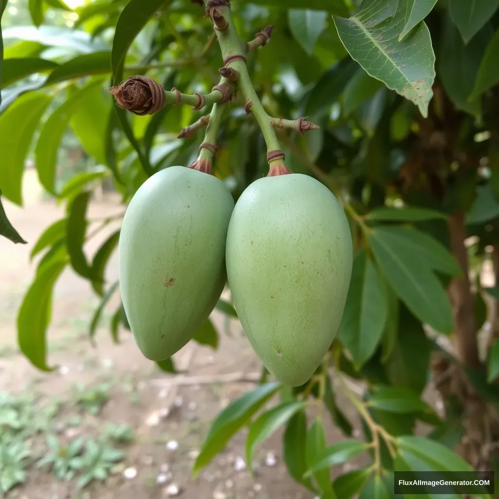 Green Mango growing on mango saplings