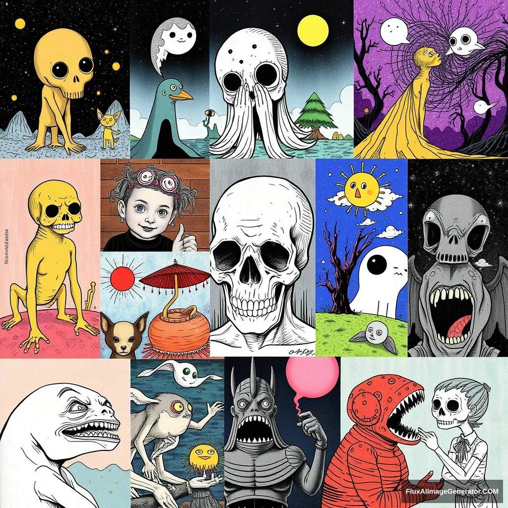 Collage of different weird illustrations