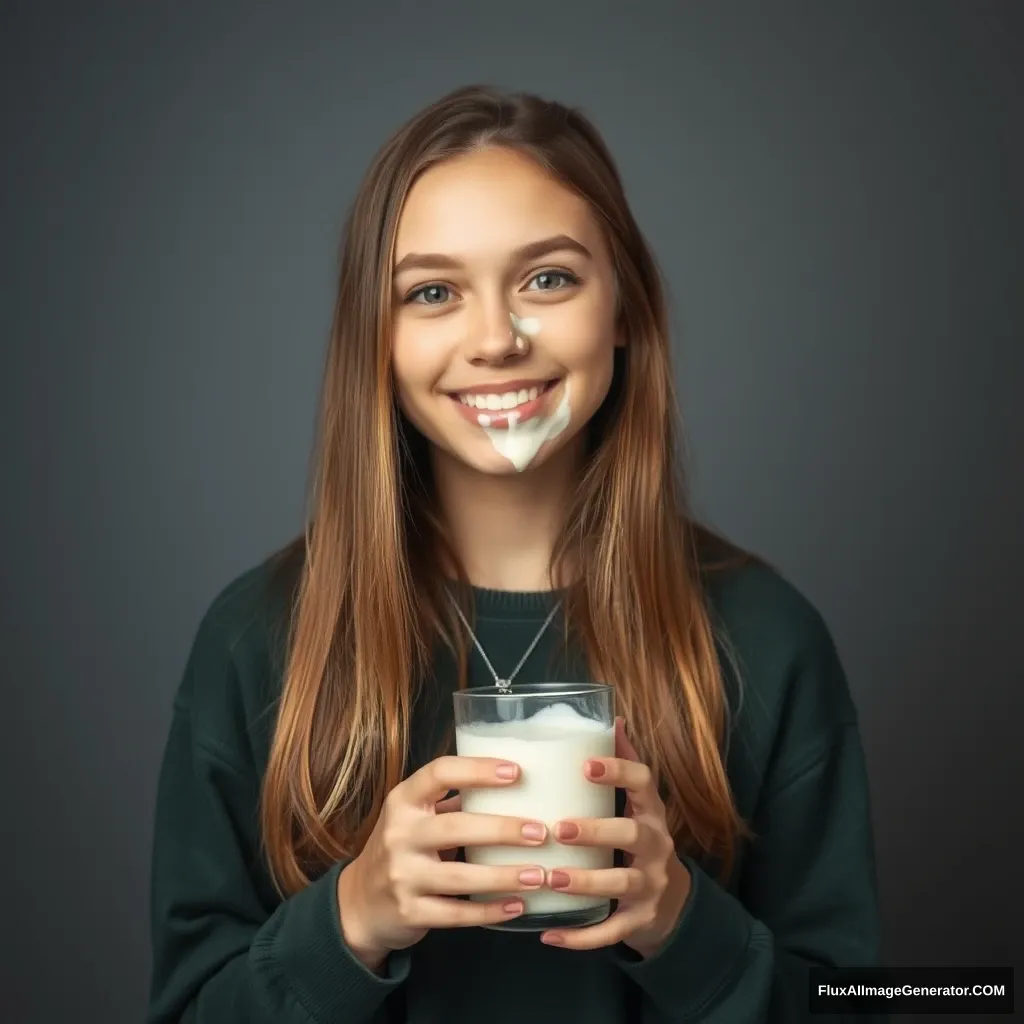 24 year old college girl with banana milk in her face