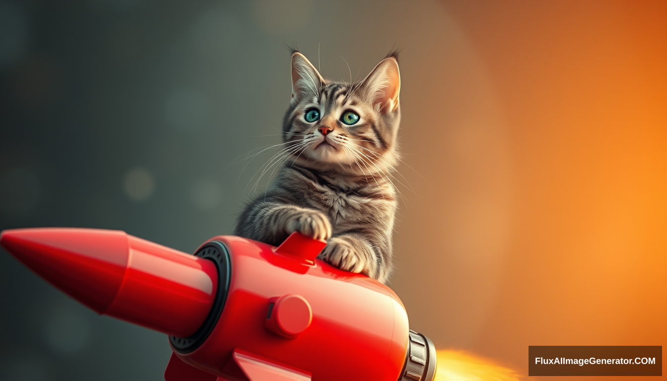 a cat riding a rocket, 4k, photographic. - Image