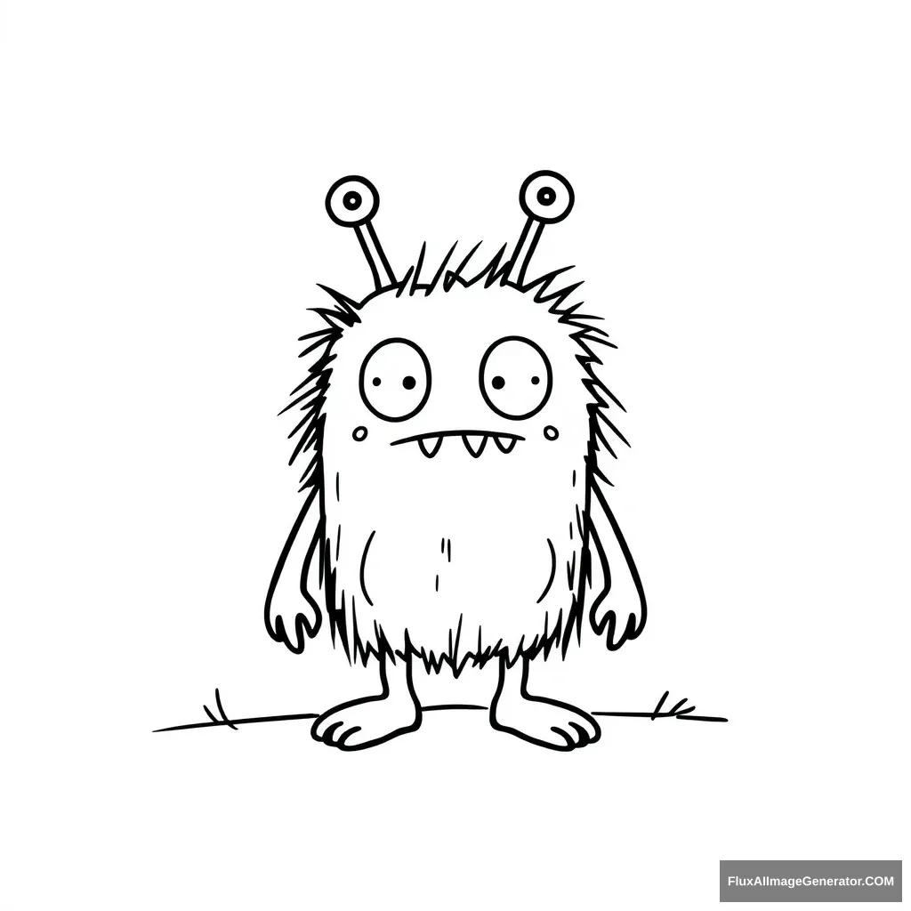 Simple line drawing  
Cute  
Monster  
Thick lines  
Black and white  
Minimalist  
Sketch  
Cartoon style  
Outline  
huginnandmuninn_ style   - Image