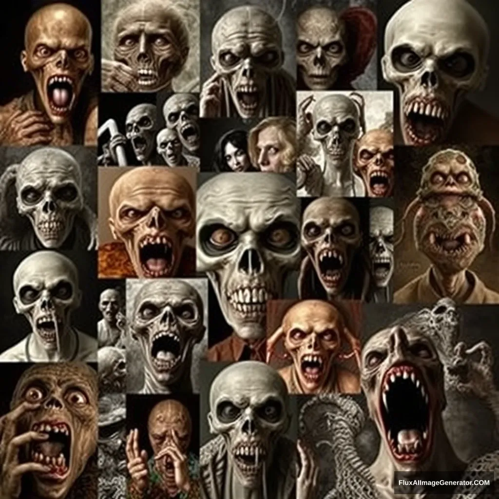 A collage of various extremely strange and frightening images. - Image