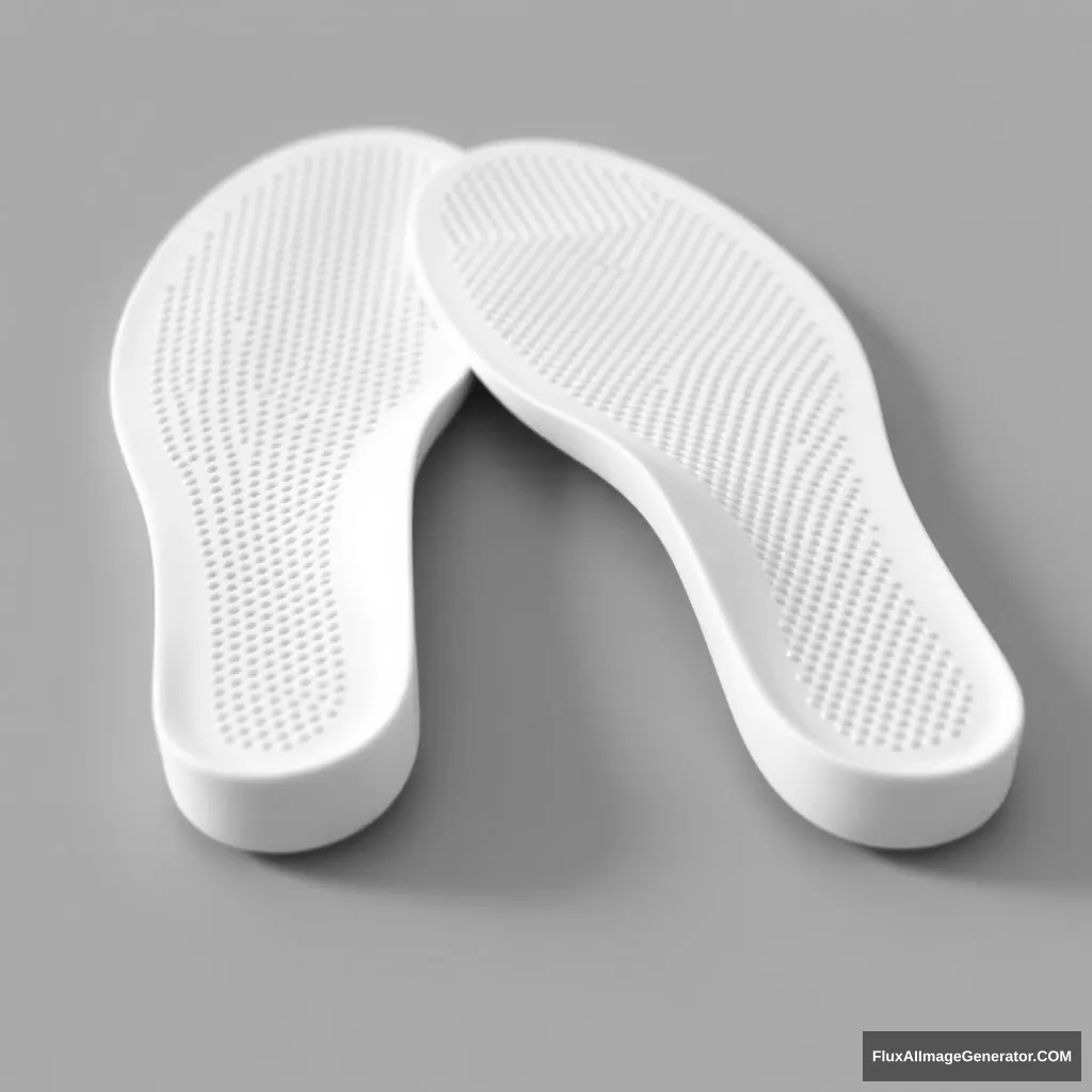 "A pair of insoles with a breathable dot matrix structure, the insoles are white, made with 3D printing, and look like orthopedic insoles." - Image