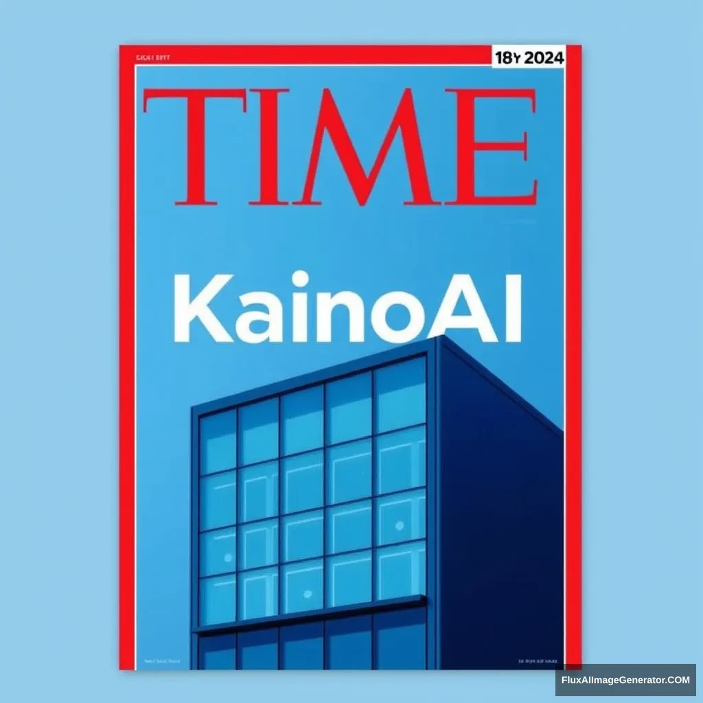 A TIME magazine cover shows a "KainoAI" company, background is blue, top-right corner shows date 18 May 2024.