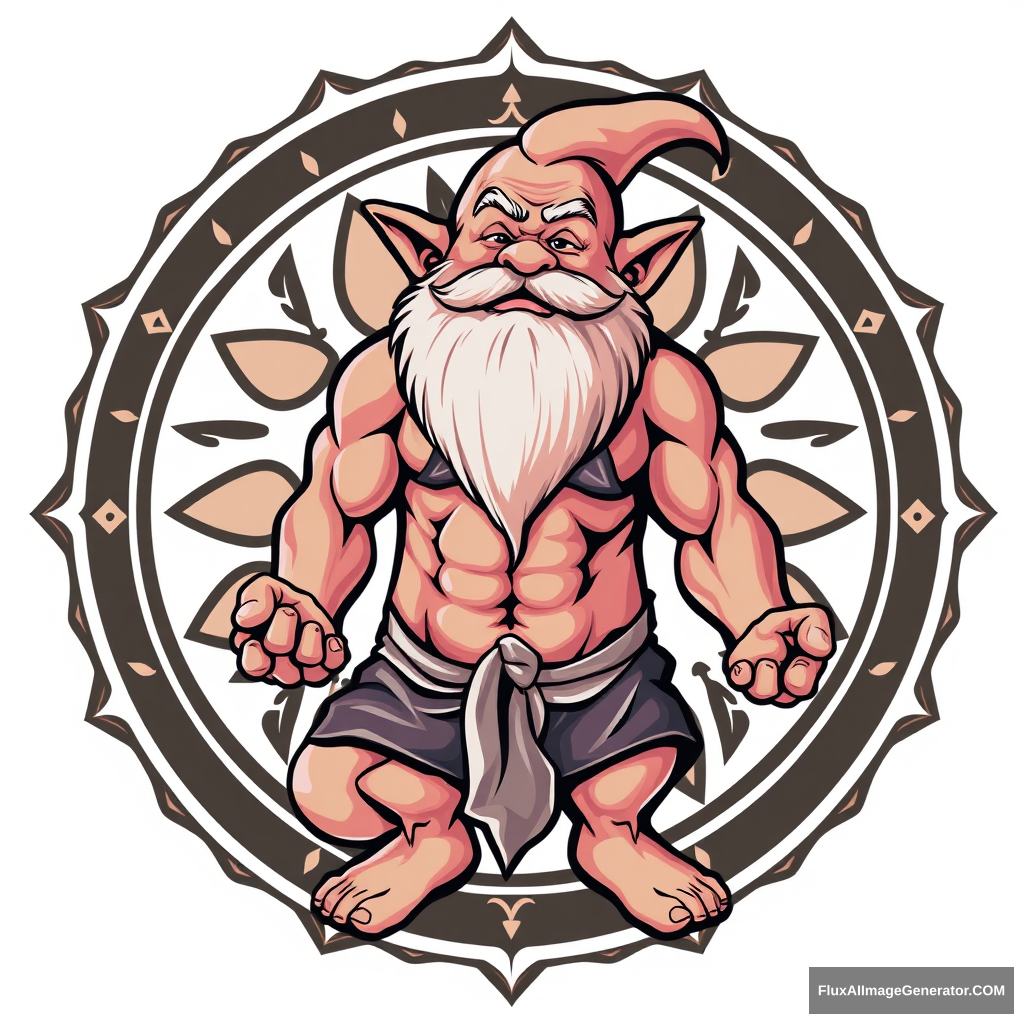 Muscular sexy dwarf is on the logo of the yoga center. - Image