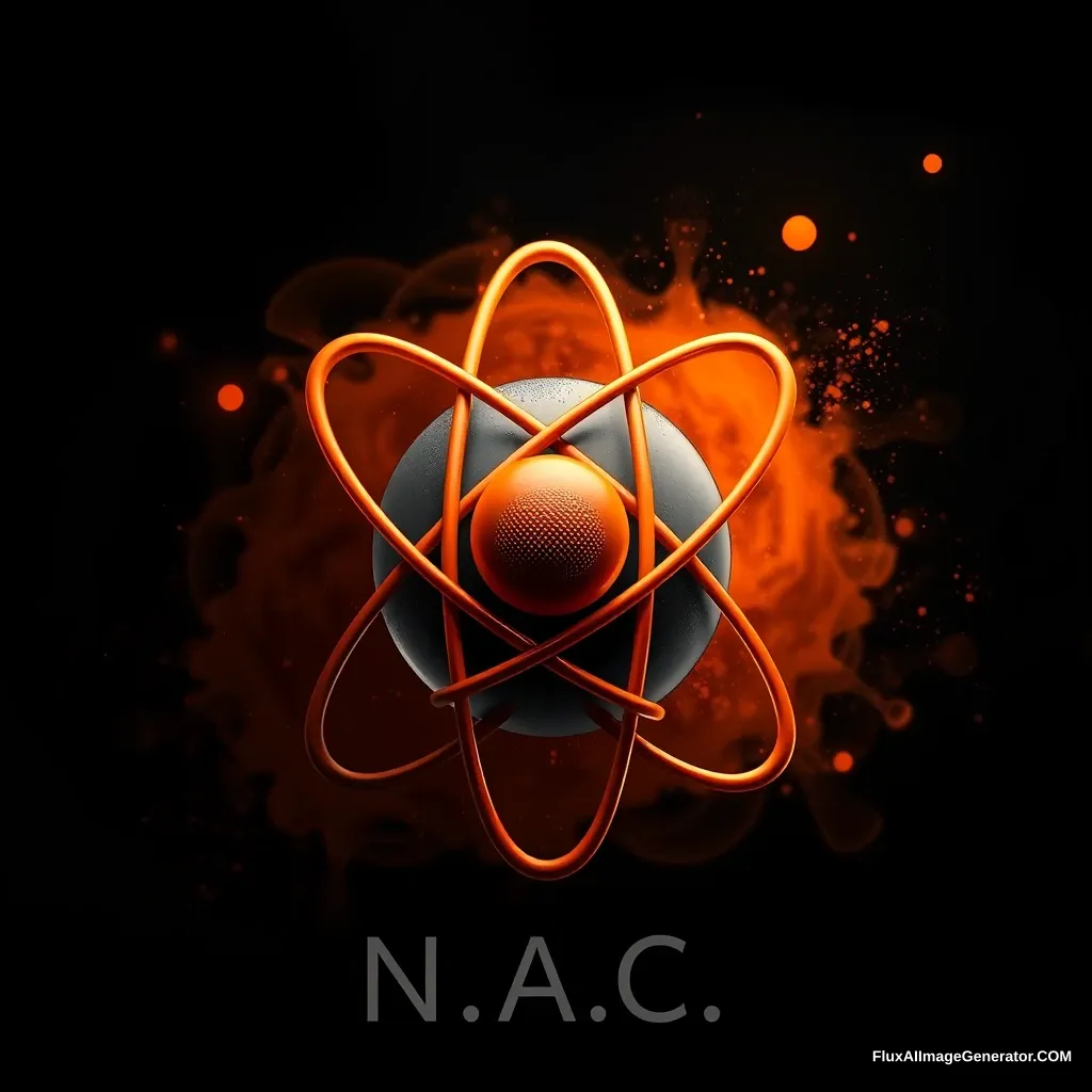 Black and orange with the image of an atom and inscription N.A.C.