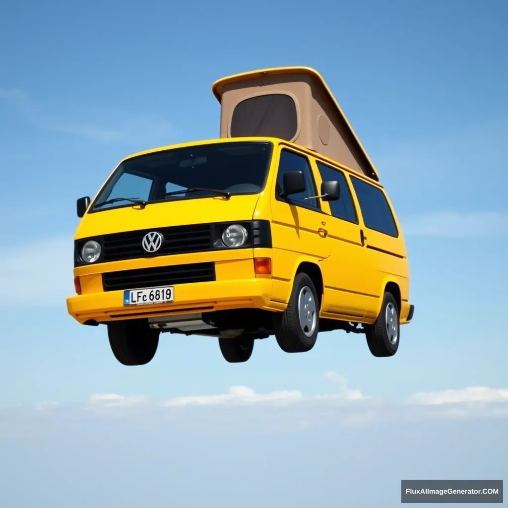 'VW T5 California yellow, flies in the sky.' - Image