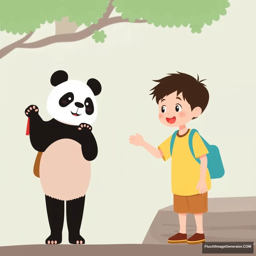 One day, Xiao Ming and his friend Xiao Gang agreed to visit the zoo together. The two of them excitedly arrived at the zoo, but a series of hilarious events unfolded. As soon as they entered the zoo, Xiao Ming saw a giant panda basking in the sun. - Image