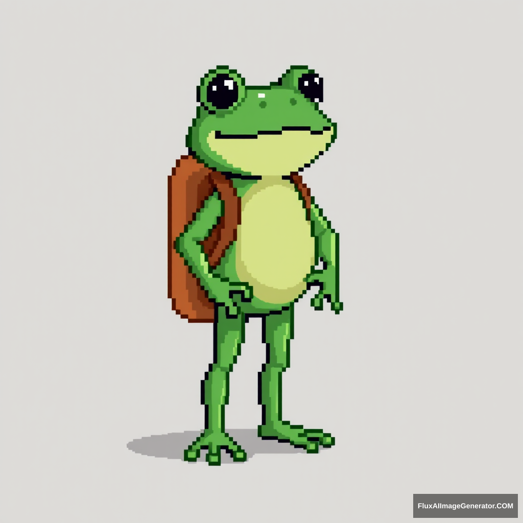 A full-body shot of a pixelated frog standing like a human, as cute as the frog in Traveling Frog. - Image