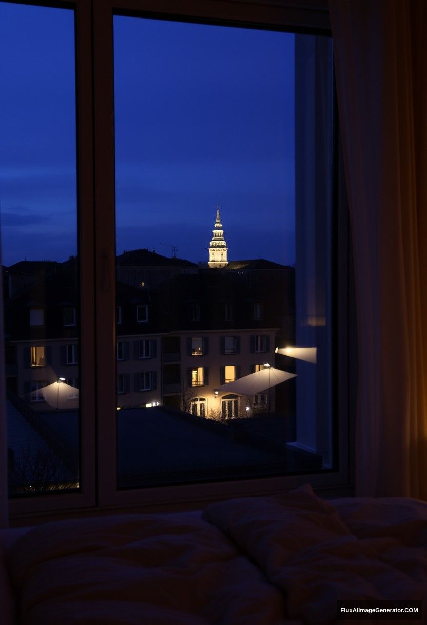 big glass window, bedroom scenery, midnight at france neighbours - Image