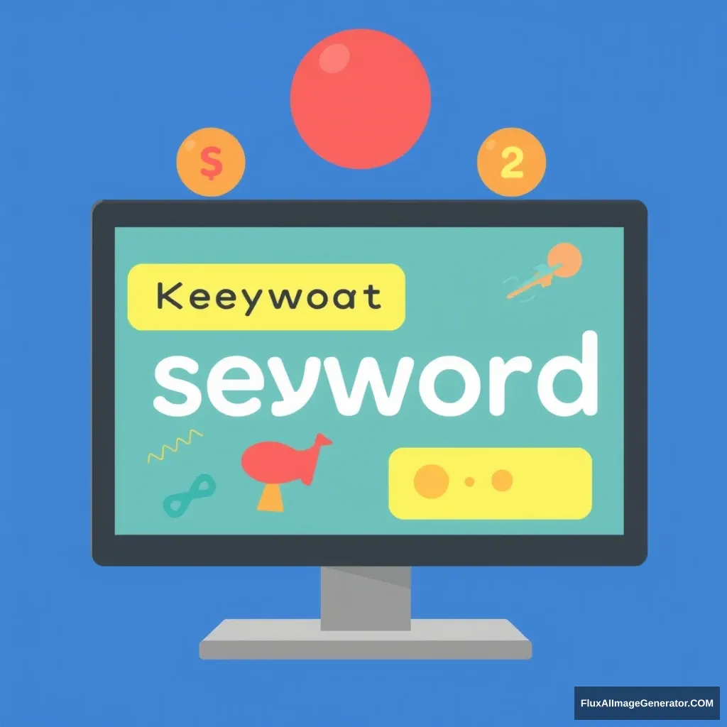 Animated visuals of keyword research appear on screen. - Image