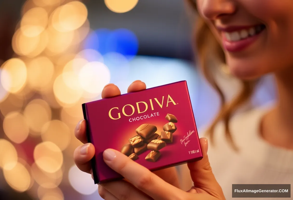 Godiva chocolate, a woman is holding it, antic mood.