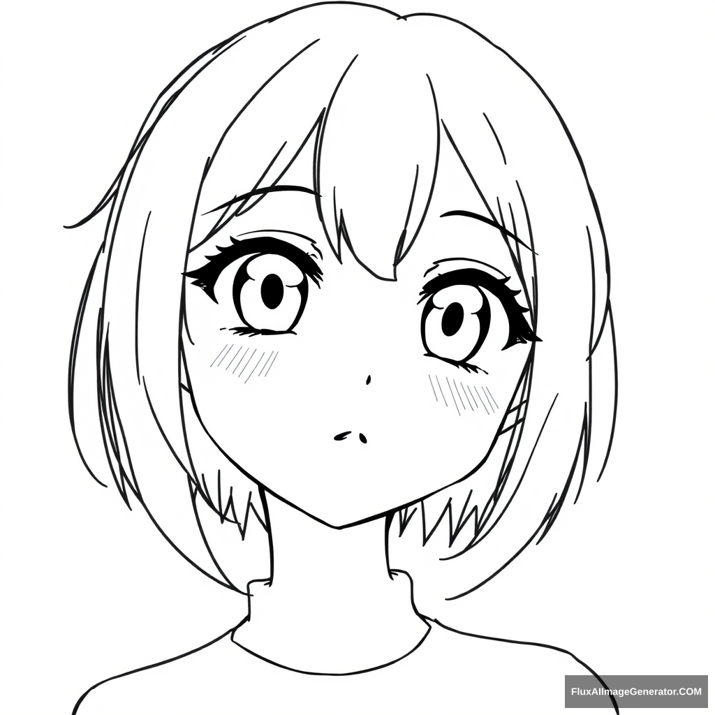 neat and simple line art character drawing. anime girl. very shapely. very beautiful. simple eyes