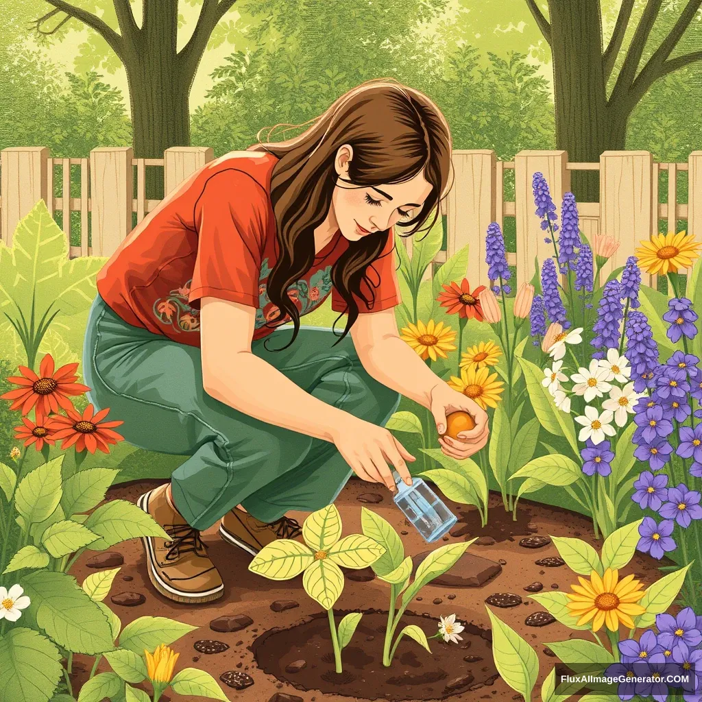 Human in garden illustrated