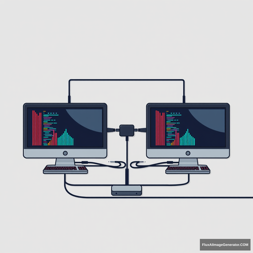 Can you create an image showing two computers connected with a hub?