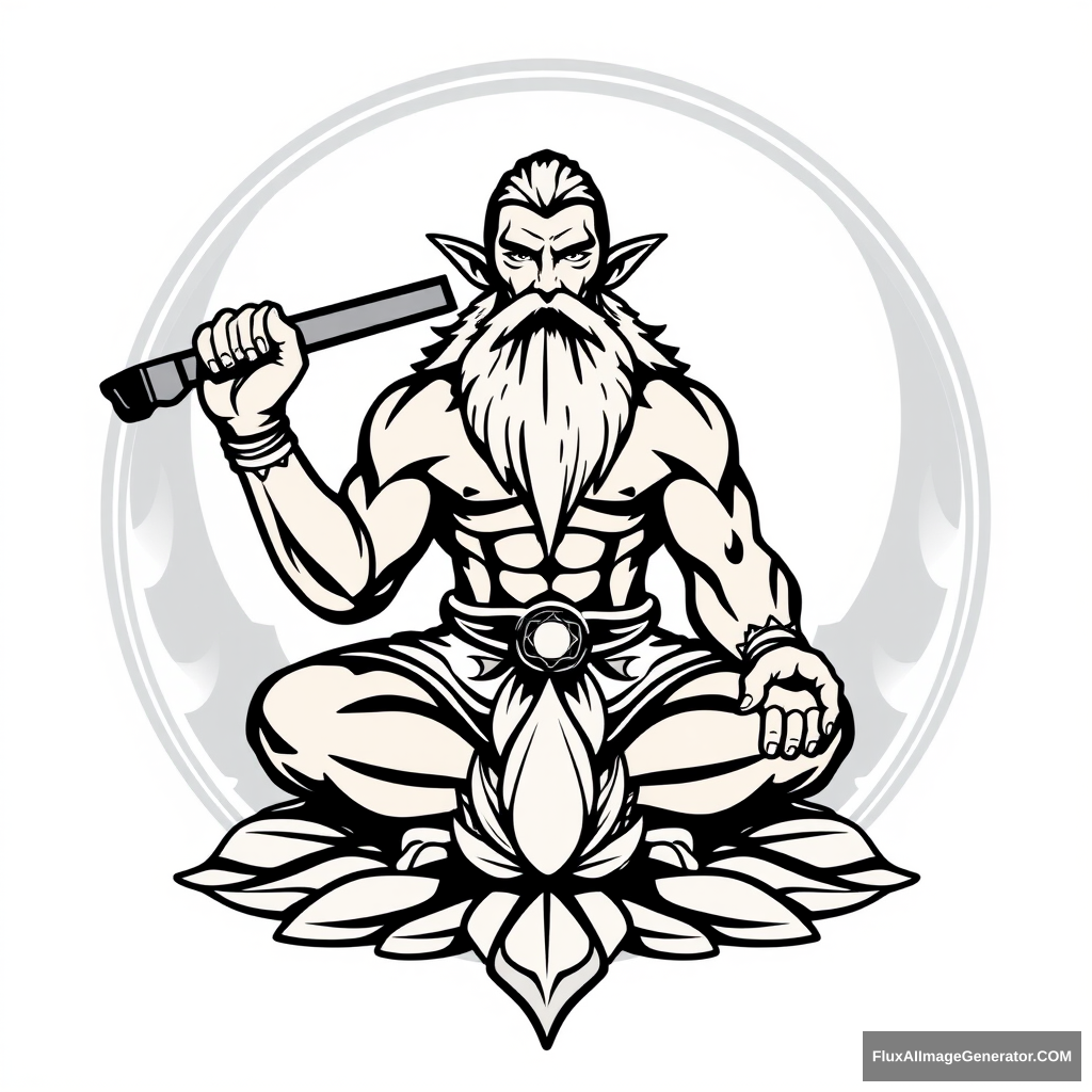 Yoga Center Logo: Muscular Gotrek Dwarf Warhammer Fantasy Lotus Position - Image