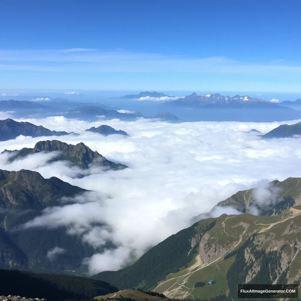 Wide mountain panorama with clouds and mountain peaks