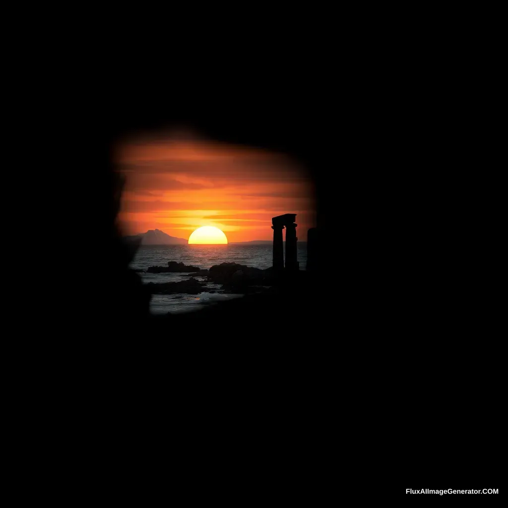 "[Abstract style sunset, icy world, ruins] within the silhouette of a [man]'s head, a pure black background, only showing the silhouette of the man’s head and the image inside it, this is a double exposure photograph. Non-representational, color and shape, emotional expression, imaginative, very detailed."