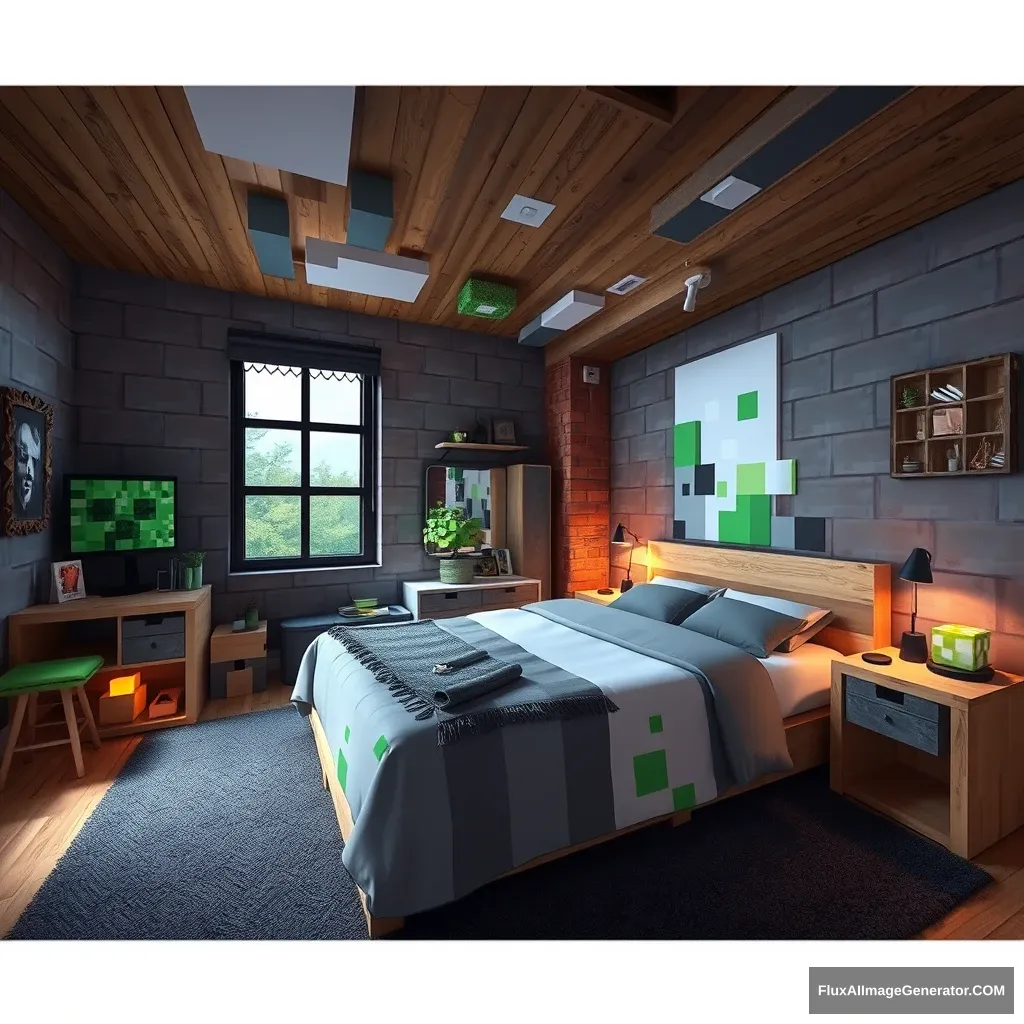 A real bedroom with Minecraft style. - Image