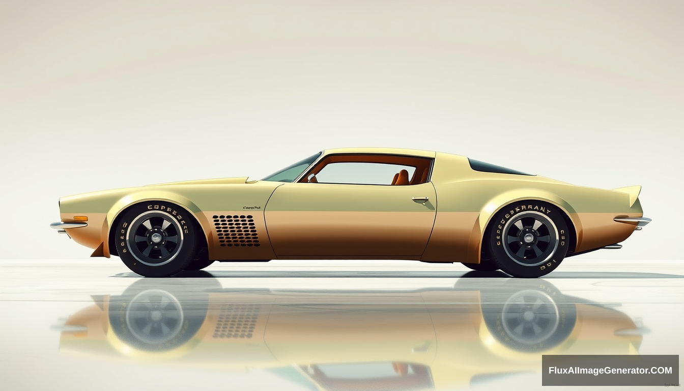 a ultra-futuristic car concept, based on the 1972 Camaro, circa 1972, detailed, 4k, by Syd Mead. - Image