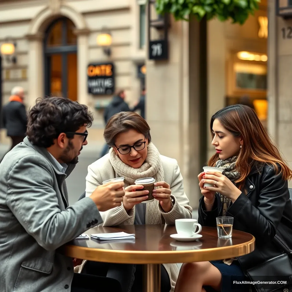 three people drinking a coffee in Paris