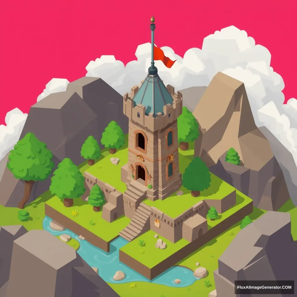 2D flat game asset medieval tower - Image