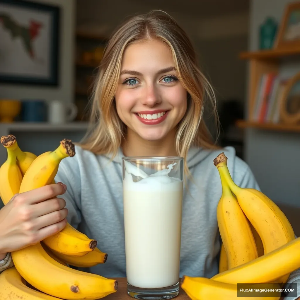 24 year old college girl with a lot of banana milk - Image