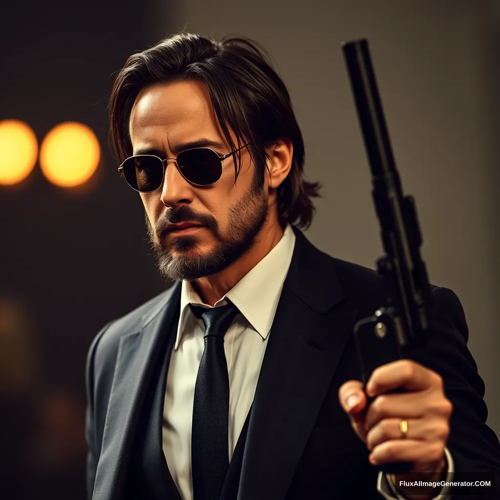 Imagine Robert Downey Jr. dressed as John Wick.