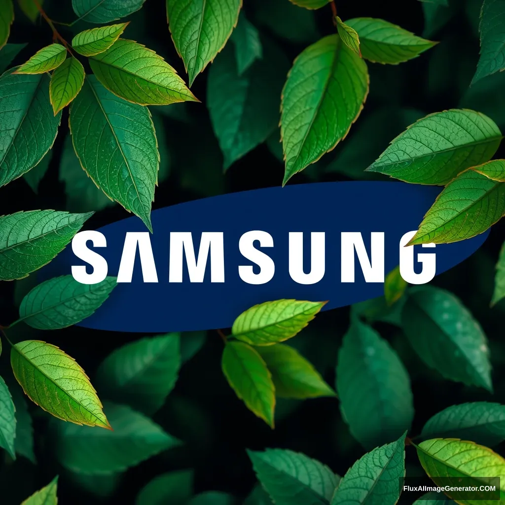 Samsung logo drawn with leaves