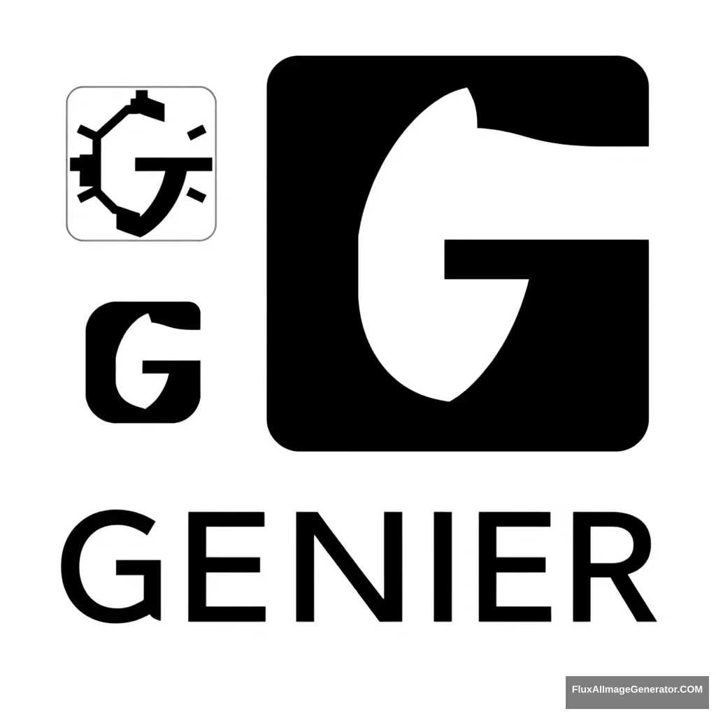 Please create a logo image for the service called GENIER. It should be a simple logo made only of lines, in solid black. The design should combine an image with the word GENIER, similar to the OpenAI logo (the logo on the left and the text on the right, with both elements vertically centered). The background should be white with a black logo and image. The logo image should represent the uppercase letter G. - Image