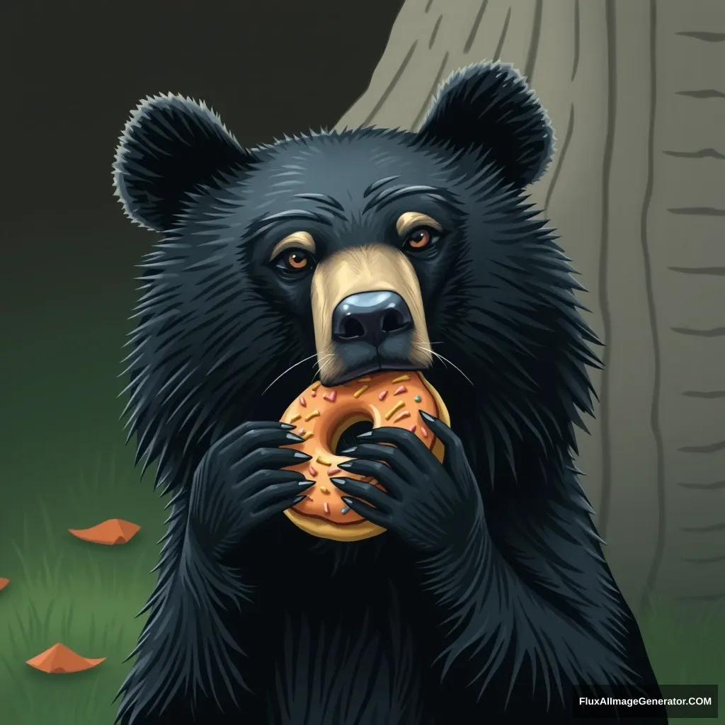 Black bear eating donut - Image