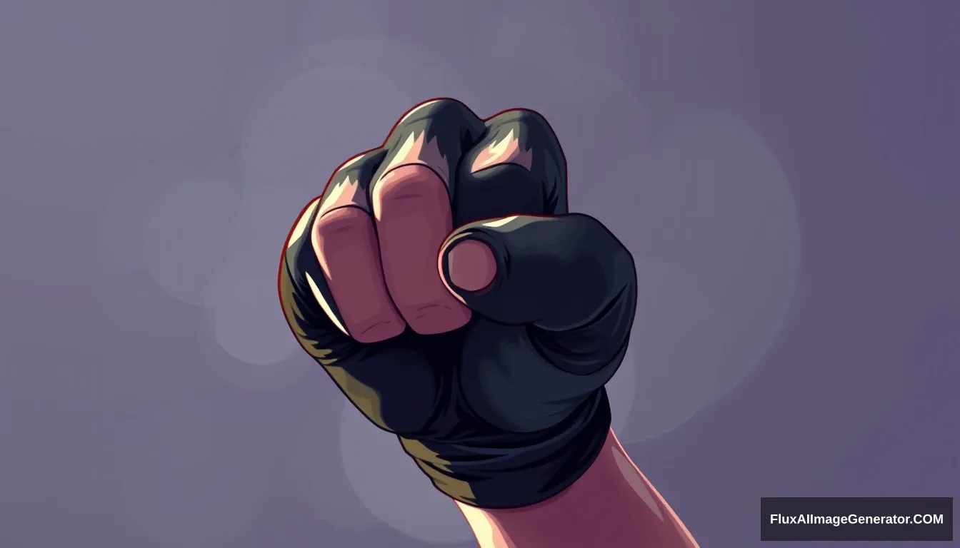 cel shaded art, fist, black gloves, five fingers. - Image