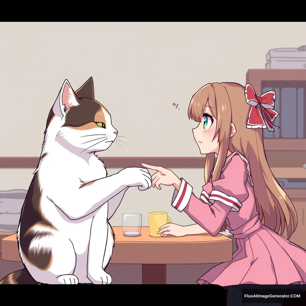 A cat and an anime girl are exchanging setups. - Image