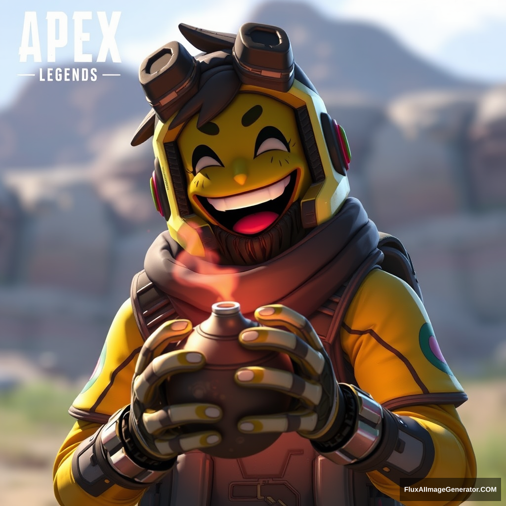 Apex Legends character Octane is happy with a bomb in his hands. - Image