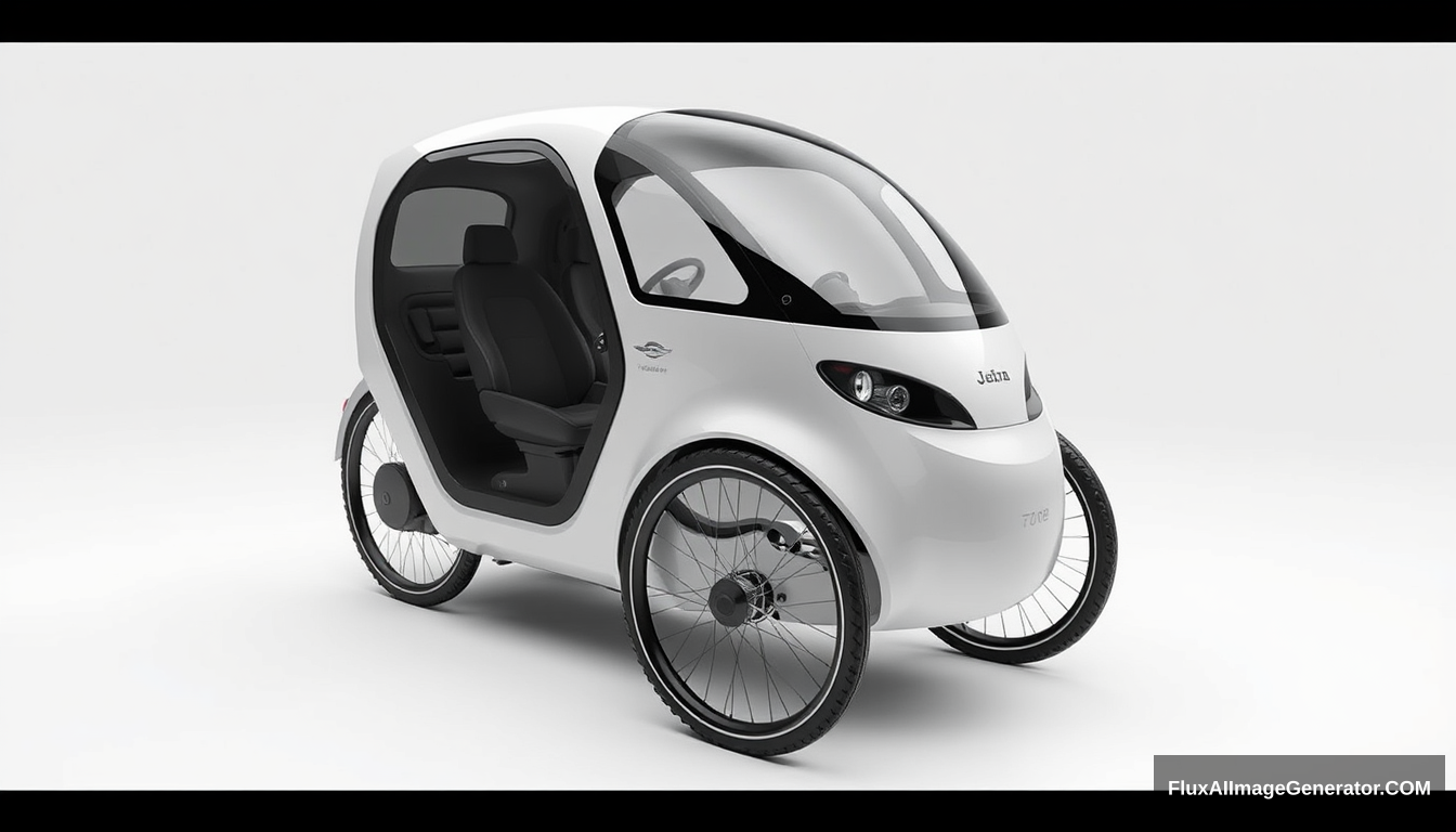 3-wheeled, enclosed, concept car, 2 wheels in front, (1 wheel in back), 4k, wide bicycle wheels, very low, sleek, detailed. - Image