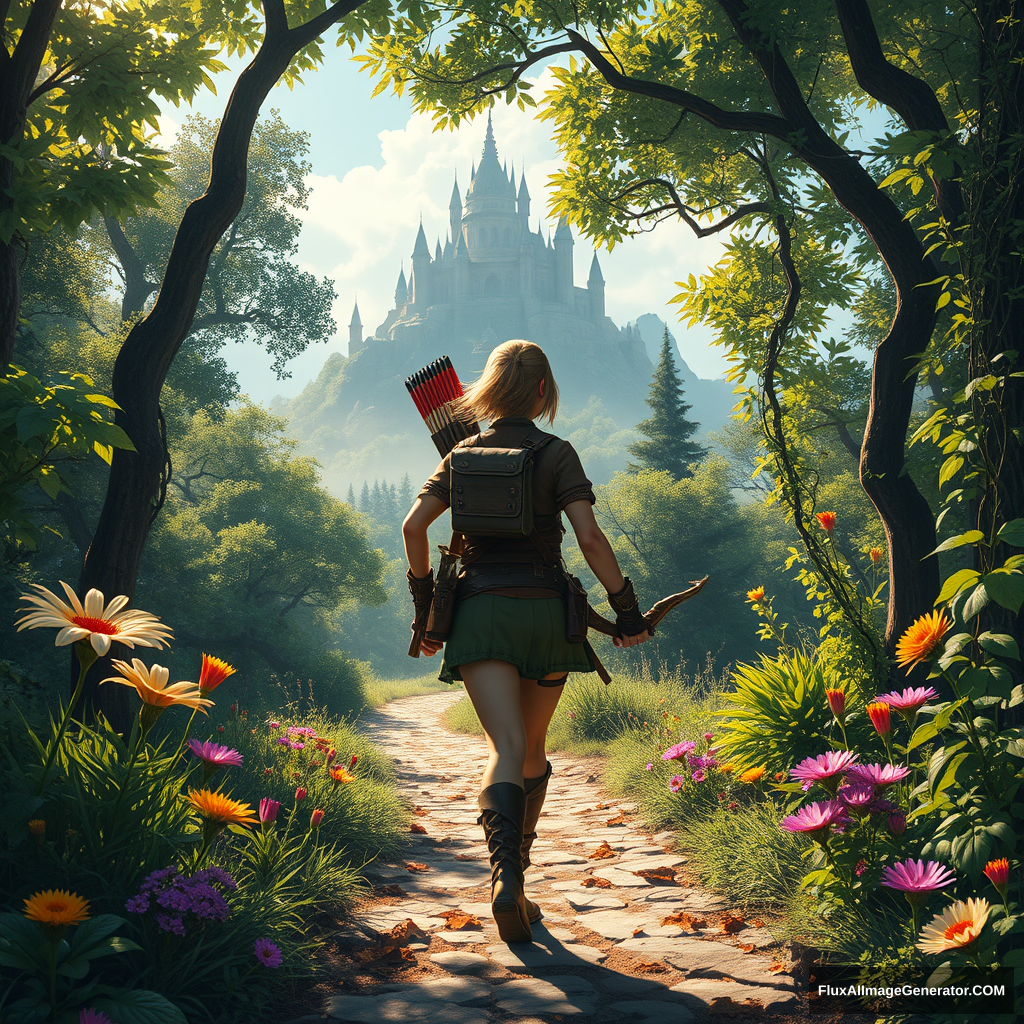 Here is a segment of prompts generated for you about Middle Journey:

In a mysterious and magical world, there lies a vast and boundless forest. Sunlight filters through the dense leaves, casting dappled shadows. A brave adventurer stands within, clad in lightweight leather armor, carrying a massive bow and quiver of arrows. Her gaze is resolute, and her steps are steady as she follows a winding path. On either side of the path, peculiar flowers bloom in vibrant colors, exuding an enchanting fragrance. In the distance, an ancient castle stands atop a mountain, shrouded in mist, appearing and disappearing like a mirage. Vines climb the walls of the castle, as if telling tales of the passage of time. The adventurer quickens her pace, filled with a desire for the unknown and a determination to explore, which embodies the wondrous scenes in Middle Journey.