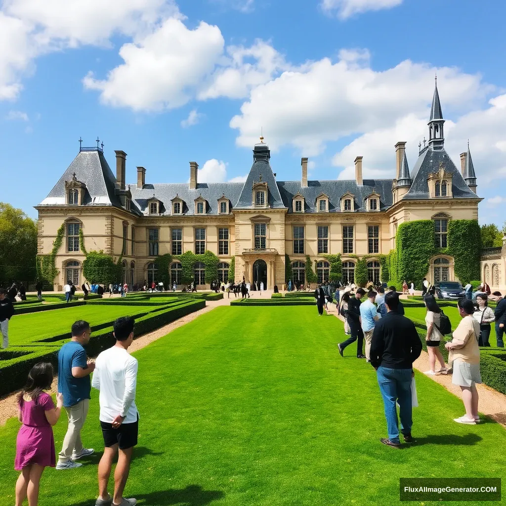 An amazing chateau in Bordeaux with many Asian tourists visiting the chateau. - Image