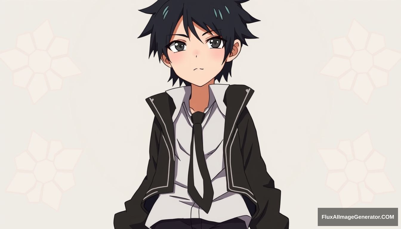 Heiden has black hair and black eyes. He has his father's facial features but inherits his mother's light peach complexion instead of his father's light tan. In Part II, Heiden has messy, jet-black hair (dark blue in the anime) that contrasts with his pale skin and intense black eyes. Heiden wears a uniform that consists of a white shirt, a loose necktie, a black jacket, and black pants. Naruto character design, full body. - Image