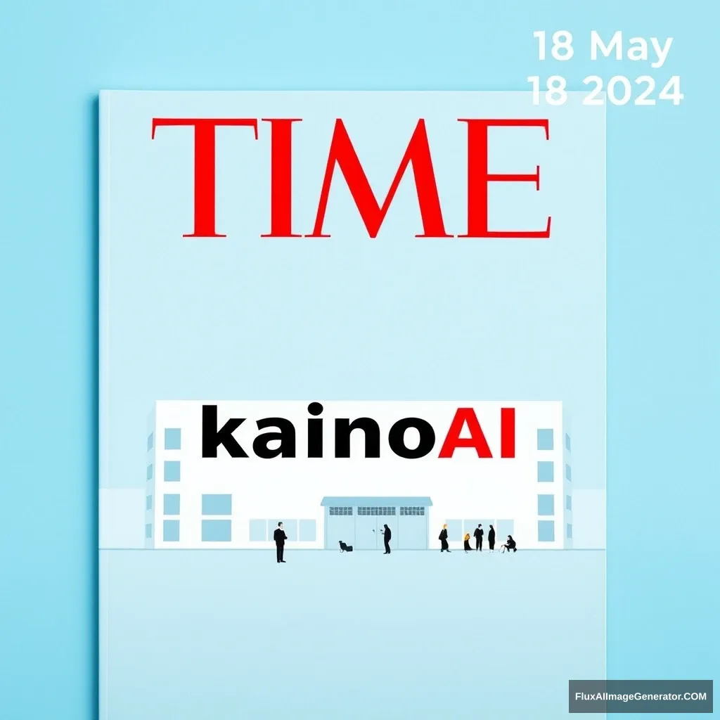 A TIME magazine cover shows a "KainoAI" company, background is blue, top-right corner shows date 18 May 2024.