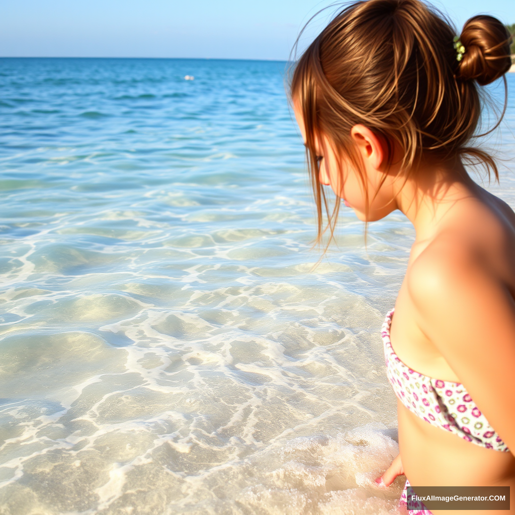 Sea water, beach, sunlight, girl. - Image