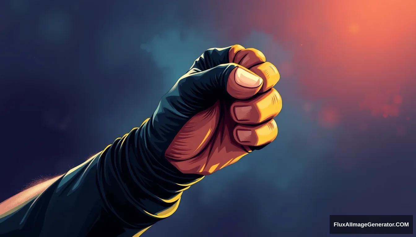 cel shaded art, fist, black gloves - Image