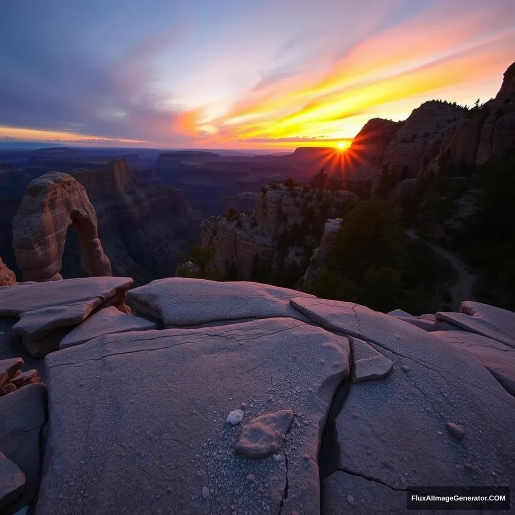 "A sunset at a national park in the United States."