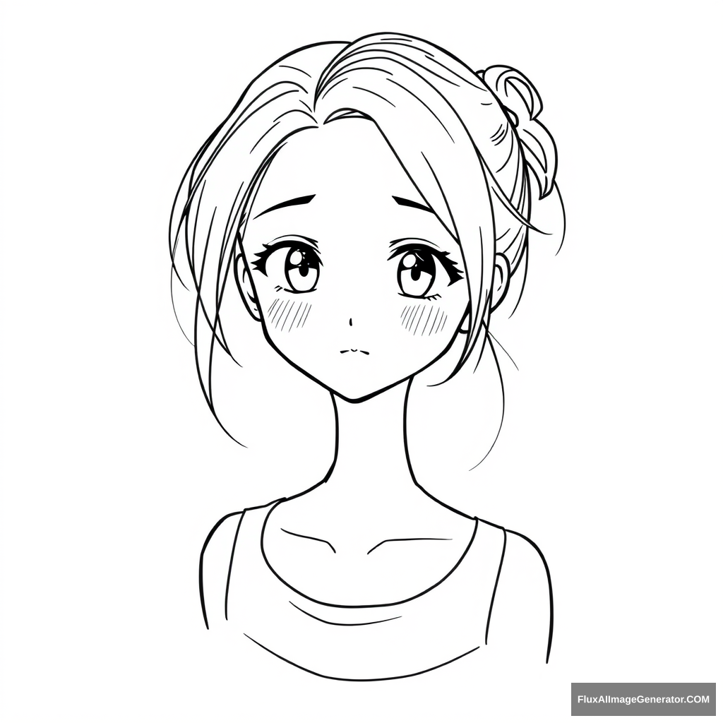 Simple line art of the character for drawing. Anime girl. Very full-figured. Very beautiful. Simple eyes. - Image