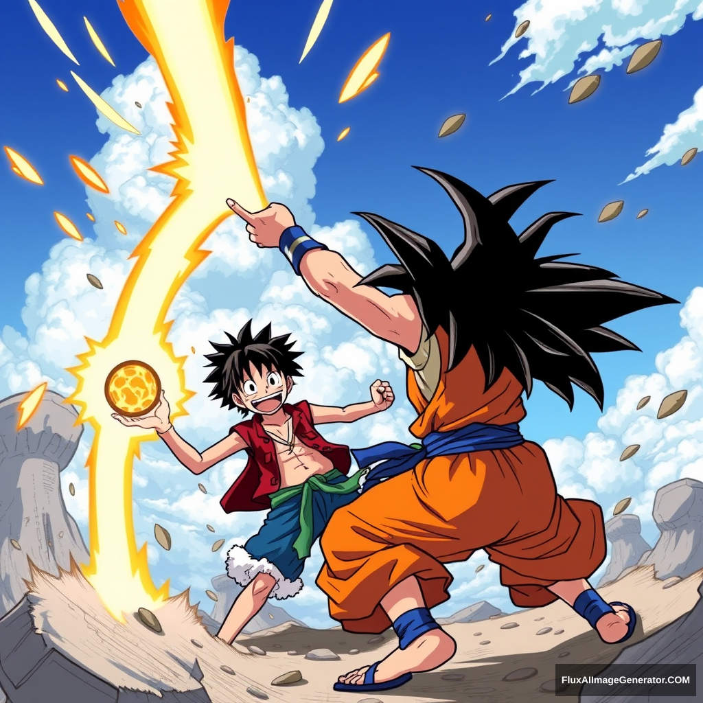 Monkey D. Luffy and Goku battle. - Image